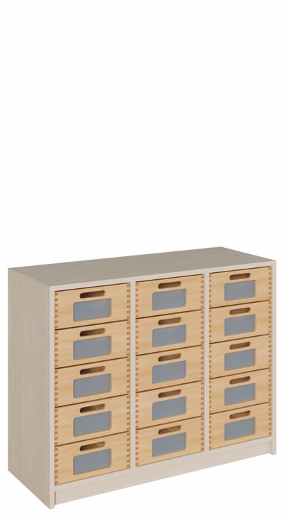 K Schrank 80 x 102 cm, 15 Massivholzschübe mit Sichtfenster